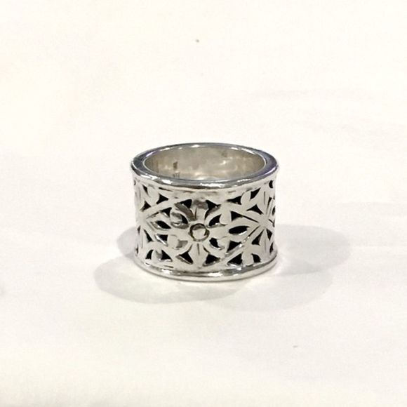 Sterling Silver Floral Filigree Thick Cigar Band Ring Sz 5.5 - Picture 6 of 13